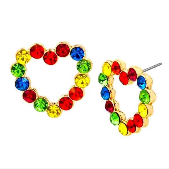 New Betsey Johnson Rainbow  Heart Stud Earrings - Picture 1 of 9